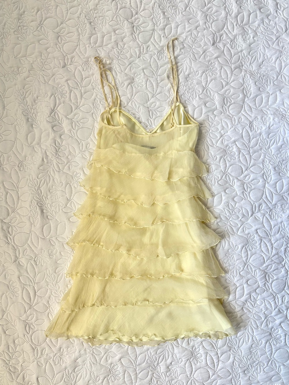 Laundry by Shelli Segal 100% Silk Yellow Tiered Ruffle Y2K Dress Size 4 - Picture 4 of 12